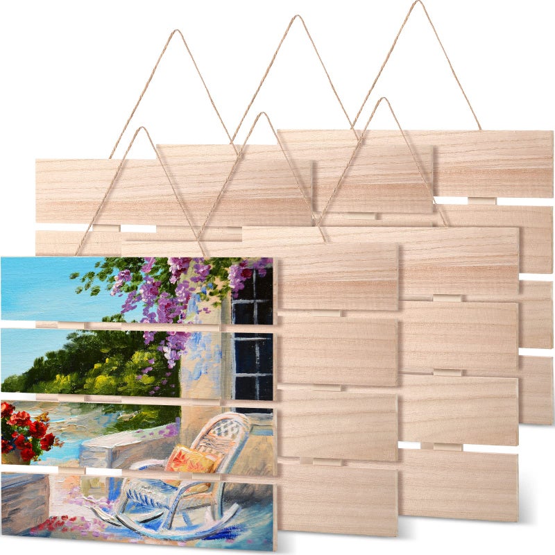 6 Pieces Unfinished Wood Pallet Sign Blank Wooden Hanging Plaque for Crafts 98 x 98 Inch DIY Rustic Wooden Signs Decorative Slice Painting Plaque for Home Wall Shop Holiday Front Door Decorations