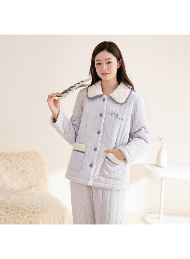 Fentengcare Winter New Anti-static Fleece-lined Thickened Three-layer Quilted Warm Pajama Set Homewear Gift For Women - Image 1