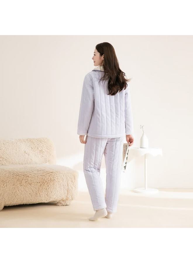 Fentengcare Winter New Anti-static Fleece-lined Thickened Three-layer Quilted Warm Pajama Set Homewear Gift For Women - Image 2