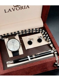 Laforea watch gift set for men consisting of 4 pieces, a rosary watch, a pen and a set of buttons