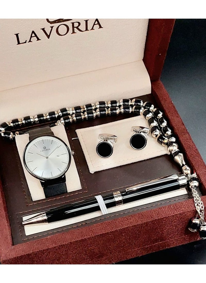 LAVORIA - Laforea watch gift set for men consisting of 4 pieces, a rosary watch, a pen and a set of buttons - Image 1