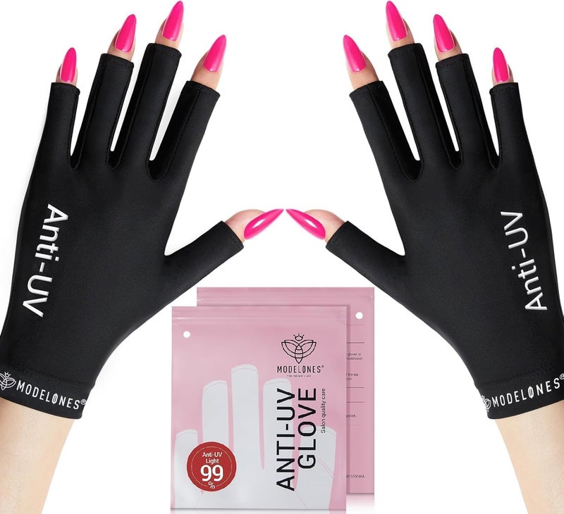 modelones UV Gloves for Gel Manicures, Professional UPF99+ Anti UV Protection Gloves for Gel Nail Lamp (Black) - Image 1