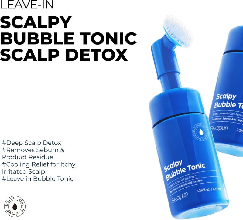 Seapuri Leave-In Exfoliating Scalp Treatment - Detox Bubble Tonic for Dry & Itchy Scalp, Removes Flakes, Sebum & Buildup, Salicylic Acid & Menthol, Korean Hair Care - Image 2