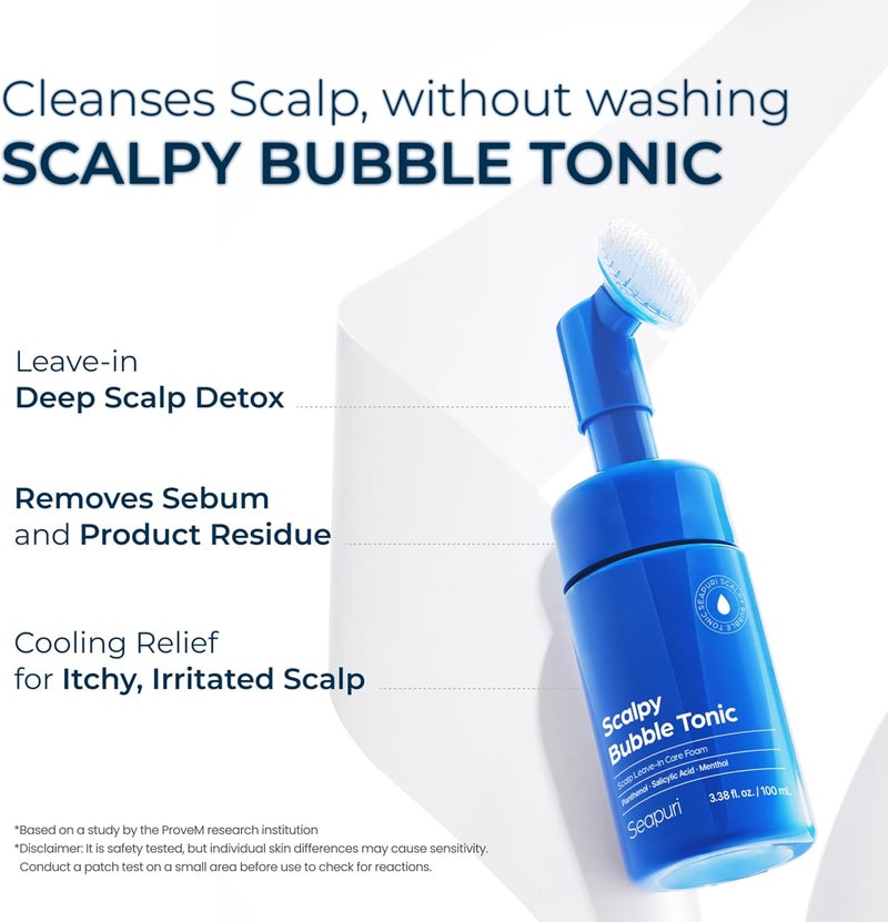 Seapuri Leave-In Exfoliating Scalp Treatment - Detox Bubble Tonic for Dry & Itchy Scalp, Removes Flakes, Sebum & Buildup, Salicylic Acid & Menthol, Korean Hair Care - Image 3