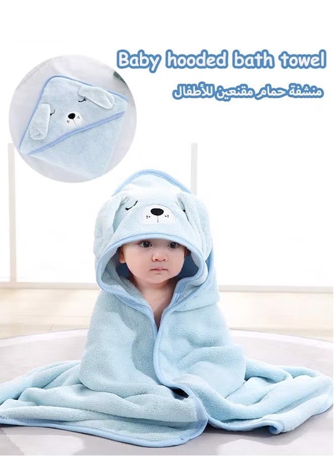 Baby Bath Towel, Baby Hooded Bathrobe, Machine Washable Blanket,  Ultra Soft Hooded And Highly Absorbent Bathrobe Blanket, Coral Fleece Cape Style Bath Towel for Baby Boys and Girls, 80x80cm Large Baby Bath Blanket Hooded, Cartoon Animal Design, Soft and skin-friendly, It is not easy to shed, Quick drying, Blue  - Image 1