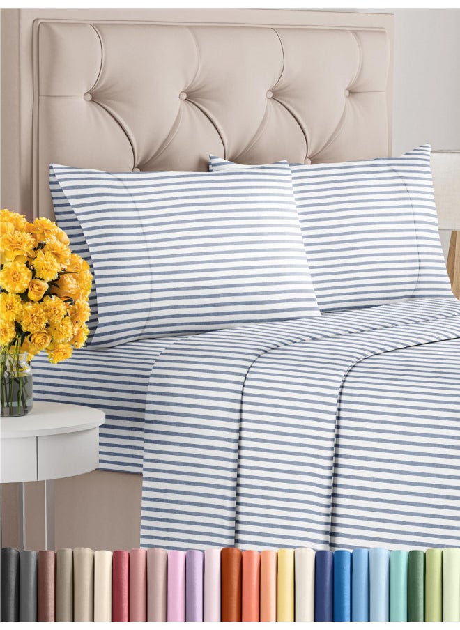 CGK Unlimited - King Size 4 Piece Sheet Set - Comfy Breathable & Cooling Sheets - Hotel Luxury Bed Sheets for Women & Men - Deep Pockets, Easy-Fit, Soft & Wrinkle Free Sheets - Blue Stripes Oeko-Tex Bed Sheet Set - Image 1