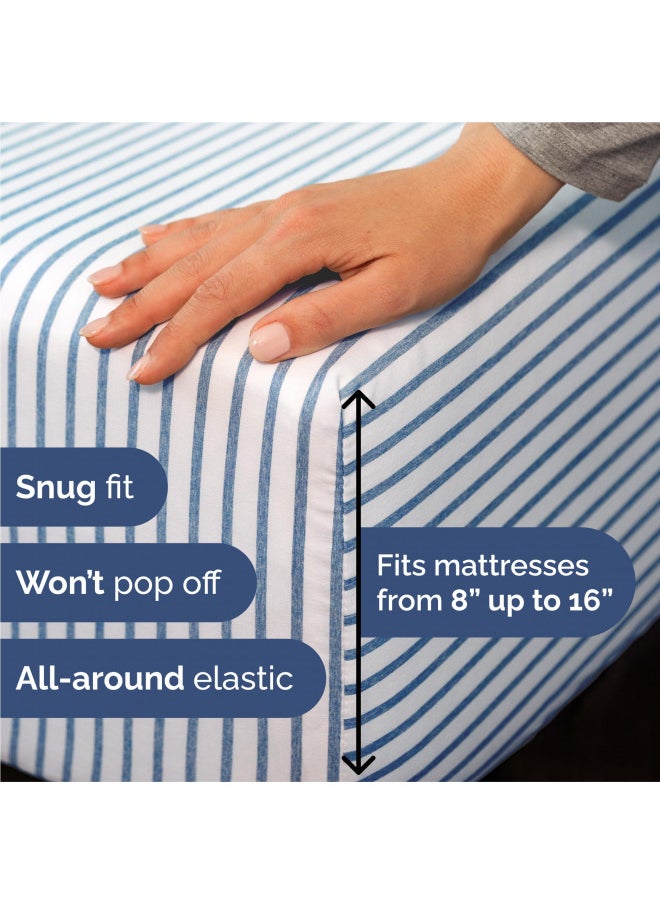 CGK Unlimited - King Size 4 Piece Sheet Set - Comfy Breathable & Cooling Sheets - Hotel Luxury Bed Sheets for Women & Men - Deep Pockets, Easy-Fit, Soft & Wrinkle Free Sheets - Blue Stripes Oeko-Tex Bed Sheet Set - Image 1
