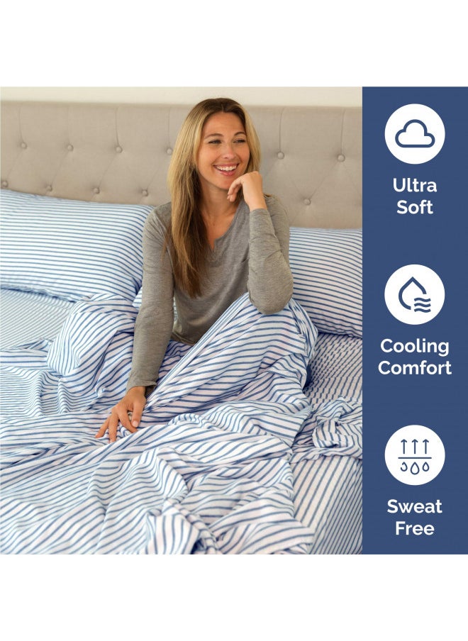 CGK Unlimited - King Size 4 Piece Sheet Set - Comfy Breathable & Cooling Sheets - Hotel Luxury Bed Sheets for Women & Men - Deep Pockets, Easy-Fit, Soft & Wrinkle Free Sheets - Blue Stripes Oeko-Tex Bed Sheet Set - Image 1