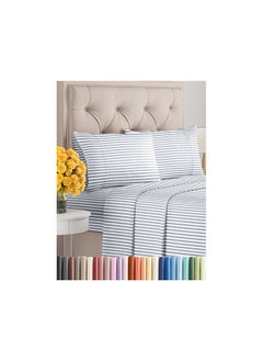 King Size 4 Piece Sheet Set - Comfy Breathable & Cooling Sheets - Hotel Luxury Bed Sheets for Women & Men - Deep Pockets, Easy-Fit, Soft & Wrinkle Free Sheets - Blue Stripes Oeko-Tex Bed Sheet Set