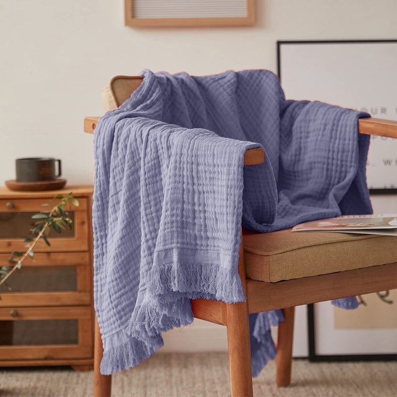 Simple&Opulence SimpleOpulence Cotton Muslin Throw Blanket for Bed Couch Knit Woven Gauze Blanket with Tassels Soft Lightweight Cozy PreWashed Breathable Farmhouse Decoration for AllSeason Lavender - Image 2