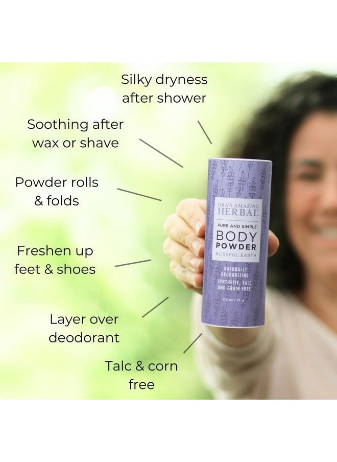 Ora's Amazing Herbal - Talc Free Body Powder for Women, Dusting Powder, Cornstarch Free Talcum Powder, Grounding Relaxation Scent, Essential Oils Lavender, Vetiver, Clary Sage, Ora’s Amazing Herbal, Blissful Earth 2.5 oz - Image 1
