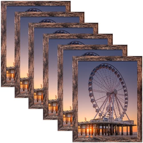 BESCRCL 11x14 Picture Frame Set of 6 High Definition Glass, 11 x 14 Photo Frame for Wall, Engineered Wood, Brown - Image 1
