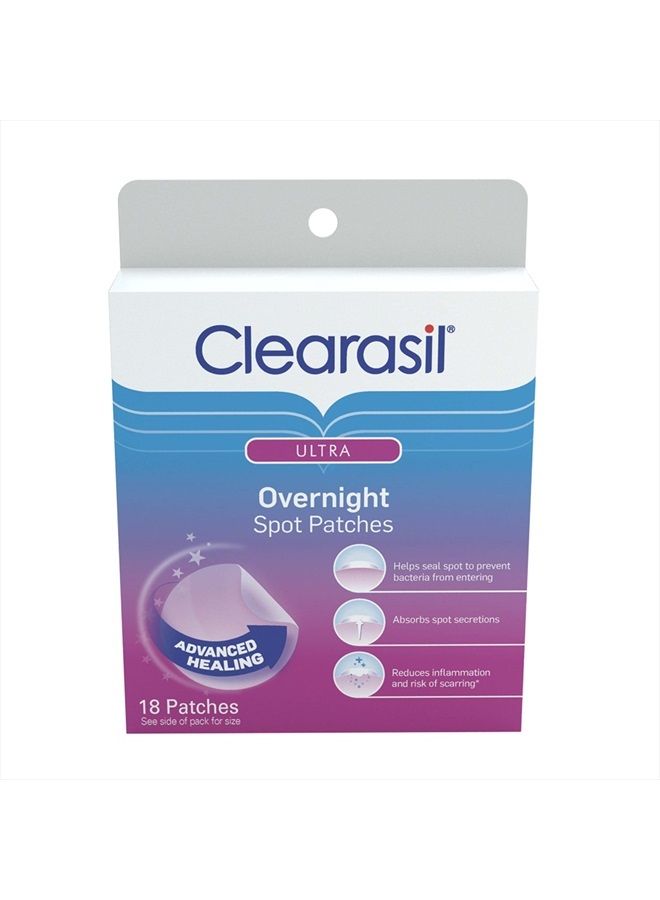 Clearasil لصقات البقع الليلية، علاج حب الشباب المتقدم بالهيدروكولود، ملصقات بقع العيوب للوجه، 18 قطعة - Image 1