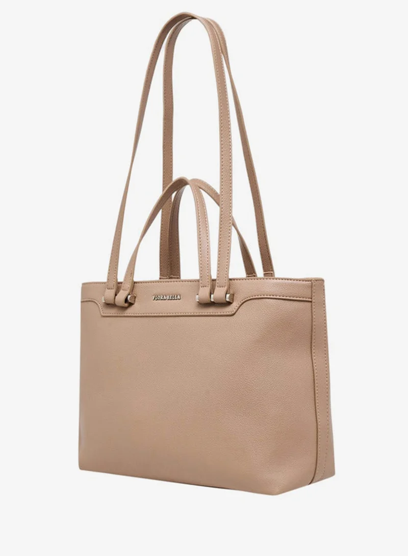 Flora Bella By Shoexpress TAUPE Solid Tote Bag with Double Handle and Zip Closure for Women | Best Price UAE