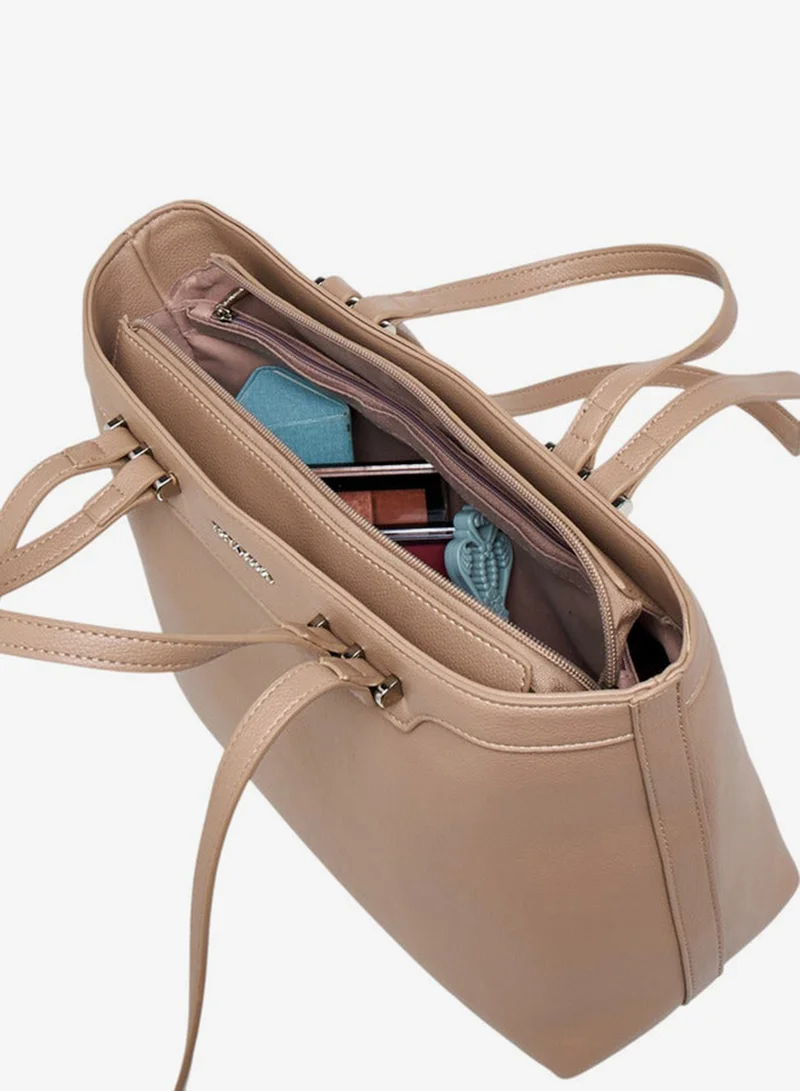 Flora Bella By Shoexpress TAUPE Solid Tote Bag with Double Handle and Zip Closure for Women | Best Price UAE