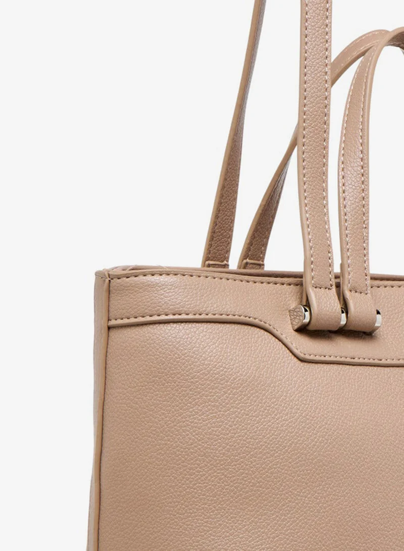 Flora Bella By Shoexpress TAUPE Solid Tote Bag with Double Handle and Zip Closure for Women | Best Price UAE
