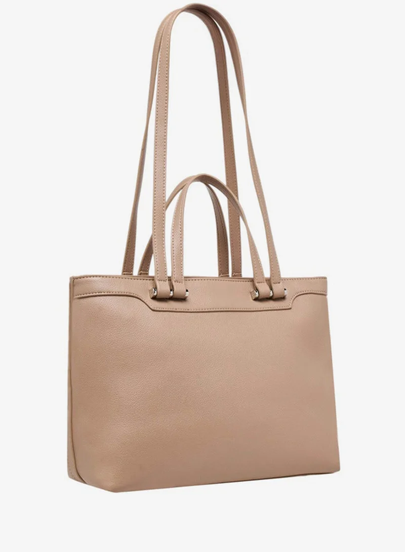 Flora Bella By Shoexpress TAUPE Solid Tote Bag with Double Handle and Zip Closure for Women | Best Price UAE