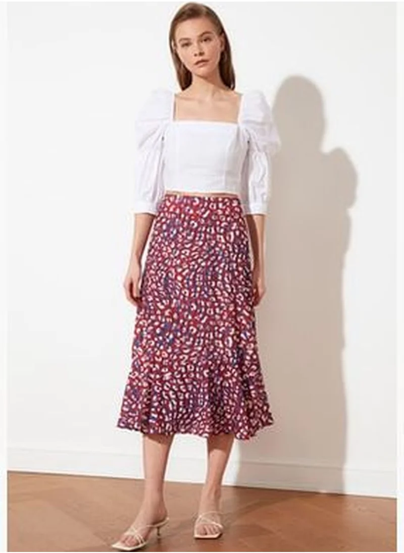 trendyol Multicolored Midi Skirt with Viscose Fabric with Flounce Edge TWOSS19FG0026.