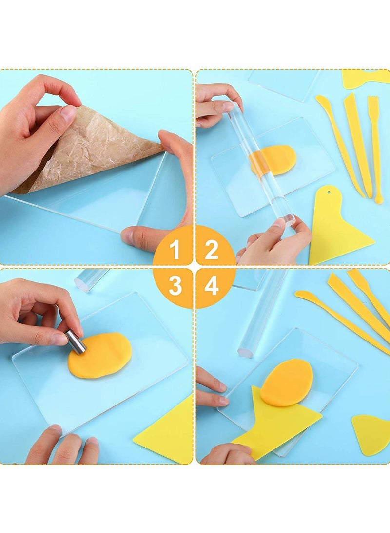 Excefore 23 Pieces Clay DIY Tool Set, Acrylic Roll  er, Sheet, Plastic Scraper Backing Board, Stainless Steel Round Circle Shape Cutter, Polymer Shaping for Craft - Image 2