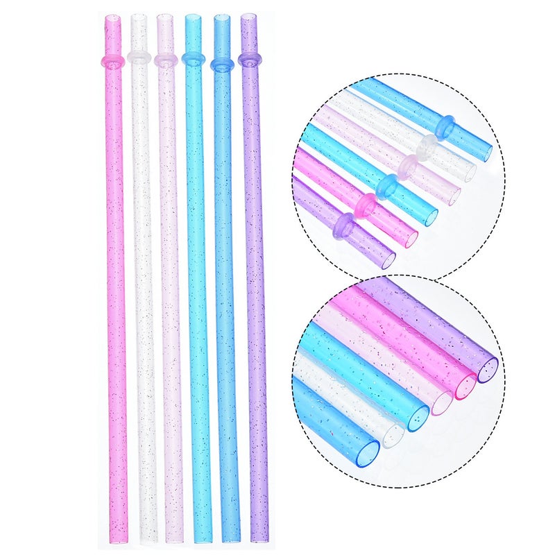 Hestya 25 Pcs Glitter Reusable Plastic Straws 9 Inches Long Hard Plastic Straws with Brush 6 Colors Translucent Replacement Drinking for 16oz-30 oz Tumblers - Image 2