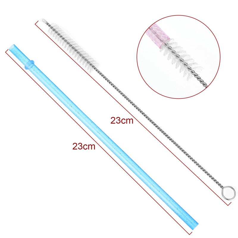 Hestya 25 Pcs Glitter Reusable Plastic Straws 9 Inches Long Hard Plastic Straws with Brush 6 Colors Translucent Replacement Drinking for 16oz-30 oz Tumblers - Image 3
