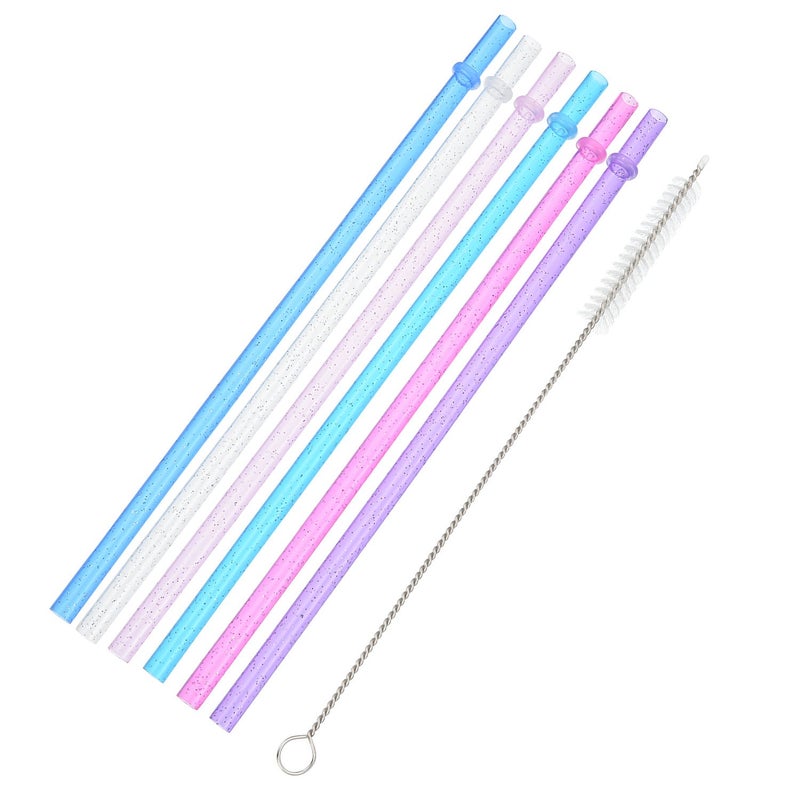 Hestya 25 Pcs Glitter Reusable Plastic Straws 9 Inches Long Hard Plastic Straws with Brush 6 Colors Translucent Replacement Drinking for 16oz-30 oz Tumblers - Image 4