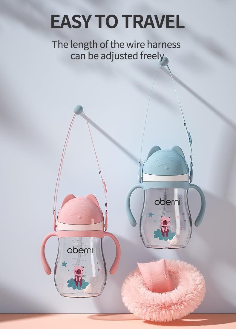 oberni Leakproof Sippy Cups Double Sealing No Spill Water Bottle with Weighted Straw and NonSlip Handle for Toddler 13 Years Tritan Baby Cups 12 Months 270ml9oz 1PackBlue - Image 2