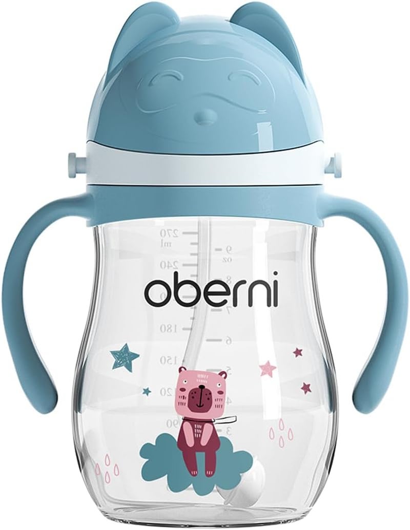 oberni Leakproof Sippy Cups Double Sealing No Spill Water Bottle with Weighted Straw and NonSlip Handle for Toddler 13 Years Tritan Baby Cups 12 Months 270ml9oz 1PackBlue - Image 1
