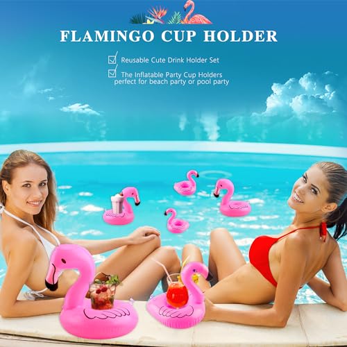 Sonarun 24 Pack Inflatable Flamingo Drink Holder Flamingo Drink Float Blow Up Flamingo Cup Holder for Summer Hawaiian Beach Party Pool Water Games, 2 Sizes - Image 5