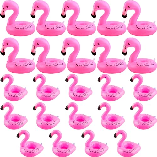 Sonarun 24 Pack Inflatable Flamingo Drink Holder Flamingo Drink Float Blow Up Flamingo Cup Holder for Summer Hawaiian Beach Party Pool Water Games, 2 Sizes - Image 1