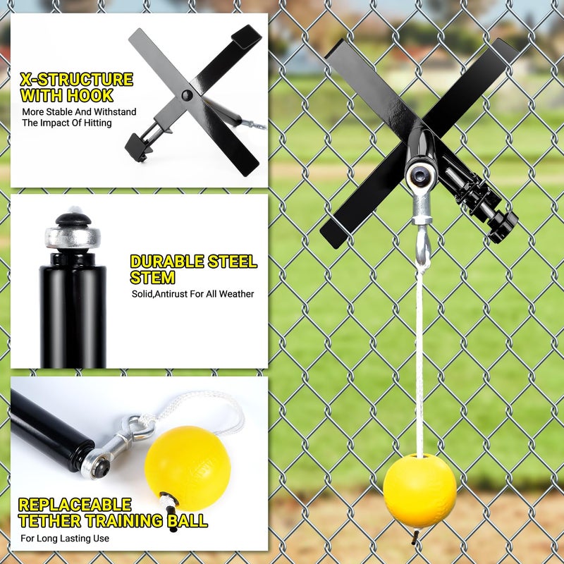 PLAYAPUT Portable Baseball Swing Trainer with The Tethered Ball,Premium Hitting/Batting Trainer System for Baseball and Softball,Easy Setup On Fence Hitting Trainer,Swing Trainer with Auto Reset - Image 3