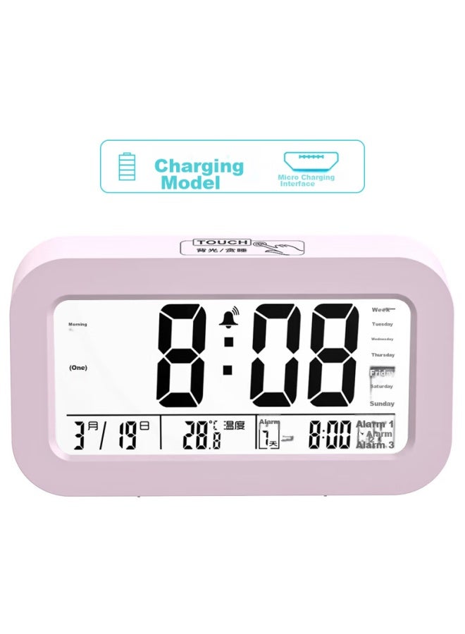 Compas Electronic Alarm Clock For Students, Wake-up Aid, Digital Clock, Student And Children's Alarm Clock, 801 Rechargeable Pink Model - Image 1