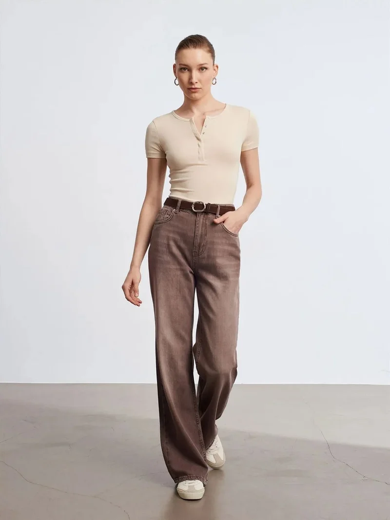 ديلفين Dilvin High-Waist Wide-Leg Cotton Denim Jeans