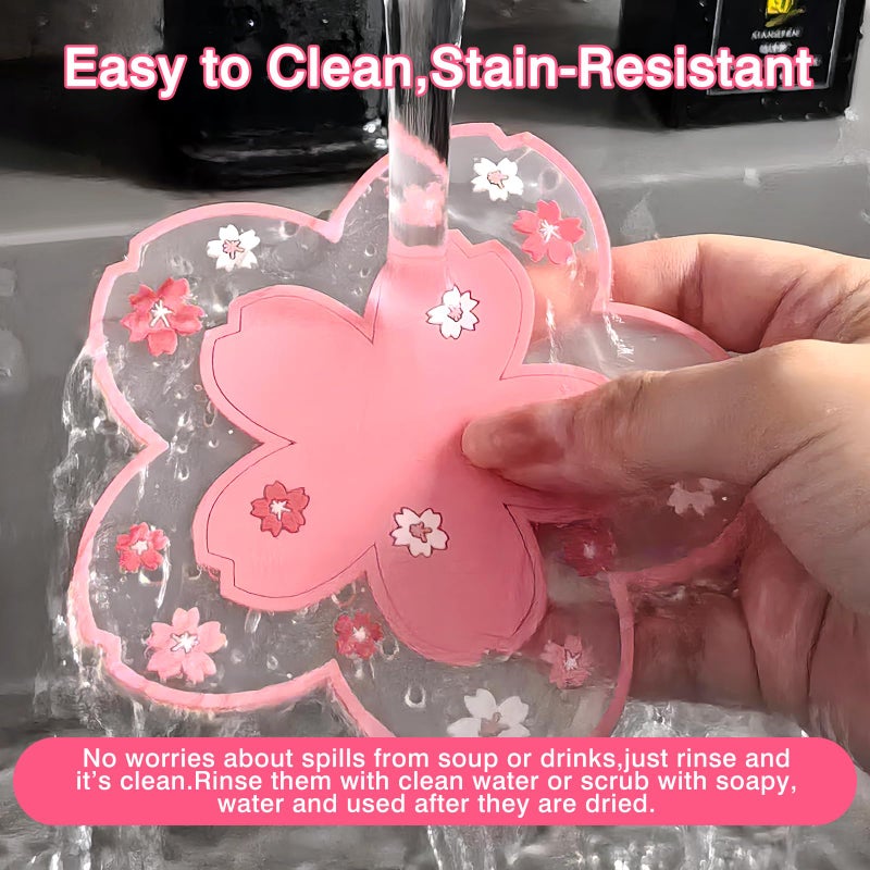 Tienyuu 2-Pack Sakura Cherry Blossom Coasters â€“ Cute Kawaii Pink & White Flower Cup Mats, Anti-Skid PVC Drink Coasters for Desk, Table, Tea Mug â€“ Aesthetic Home & Office Decor - Image 4