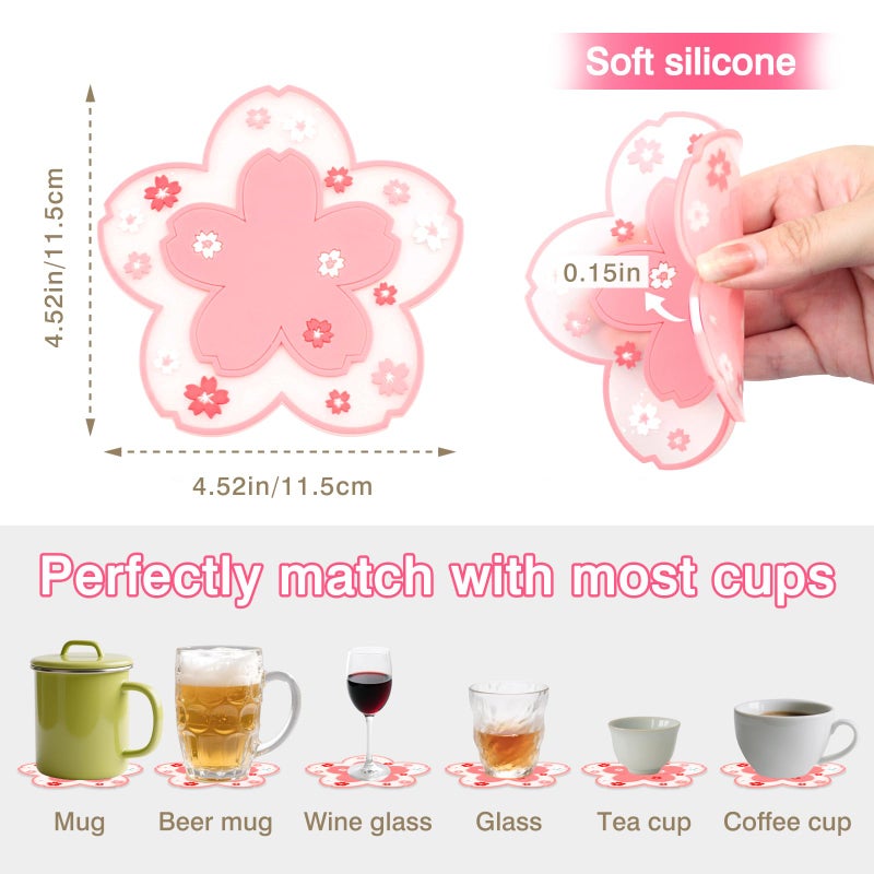 Tienyuu 2-Pack Sakura Cherry Blossom Coasters â€“ Cute Kawaii Pink & White Flower Cup Mats, Anti-Skid PVC Drink Coasters for Desk, Table, Tea Mug â€“ Aesthetic Home & Office Decor - Image 3