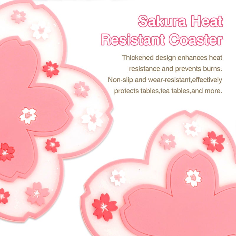 Tienyuu 2-Pack Sakura Cherry Blossom Coasters â€“ Cute Kawaii Pink & White Flower Cup Mats, Anti-Skid PVC Drink Coasters for Desk, Table, Tea Mug â€“ Aesthetic Home & Office Decor - Image 2