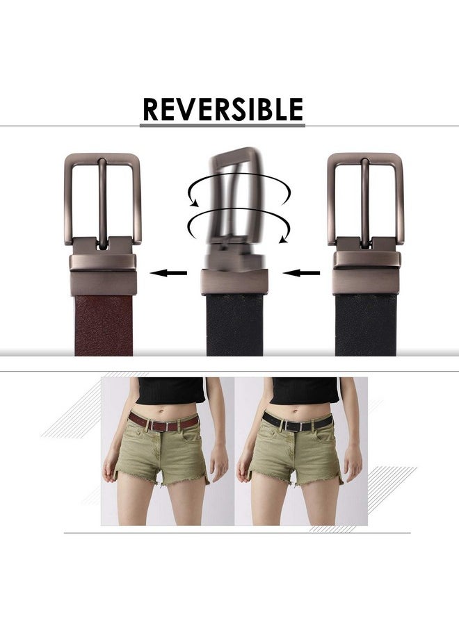 XZQTIVE - Reversible Leather Belts For Women With Rotated Metal Buckle Fashion Women Belts(1 Pcs Blackbrown) - Image 1