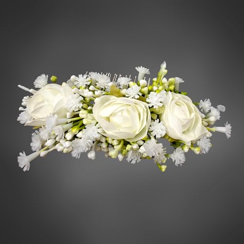 ANVIK Artificial Flower Fancy Hair Clip/Side Pin/Comb Pin/Juda Pin/Crystal Bun Pin For Women And Girls Bride Hair Styling Wedding Hair Accessories Flower For Women (OFF WHITE) - Image 2