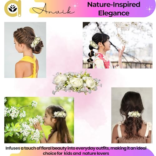 ANVIK Artificial Flower Fancy Hair Clip/Side Pin/Comb Pin/Juda Pin/Crystal Bun Pin For Women And Girls Bride Hair Styling Wedding Hair Accessories Flower For Women (OFF WHITE) - Image 5