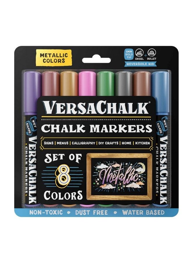 VersaChalk Metallic Liquid Chalk Markers For Blackboards (8 Pack 5Mm Bold Tip) Erasable Washable Chalk Pens For Chalkboard Signs Windows Glass Events Schools Office Supplies And Business  - Image 2