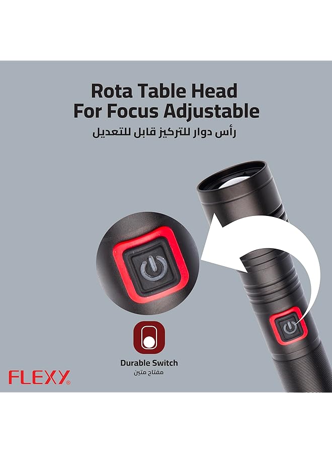 Flexy Rechargeable LED Flashlight Torch: 600m Range 20W Laser LED 500 600 Lumens 5000mAh Battery Aircraft Aluminum Build Type C Charging Lifetime LED 2 Year Warranty for Reliable Performance  - Image 5
