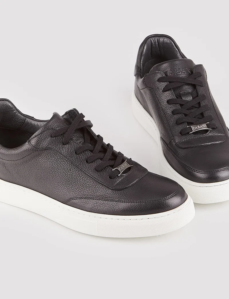 Cabani Genuine Leather Black Lace-Up Men's Sports Shoes