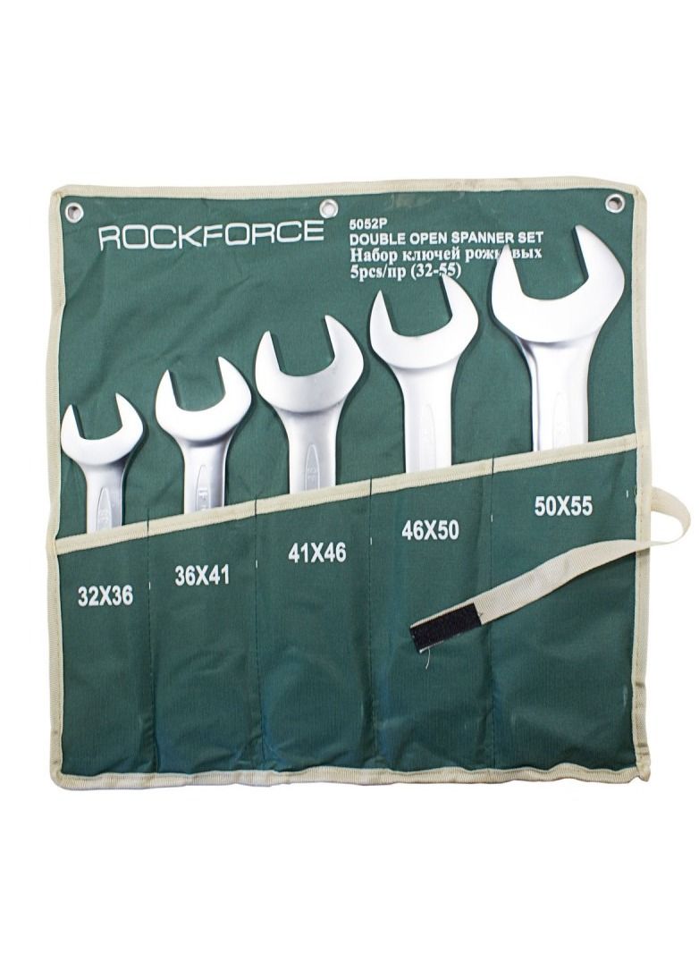 ROCKFORCE Double Open End Wrench Set Ratchet Spanner 5 Point (32x32, 36x41, 41x46, 46x50, 50x55mm) with Cloth Storage Bag