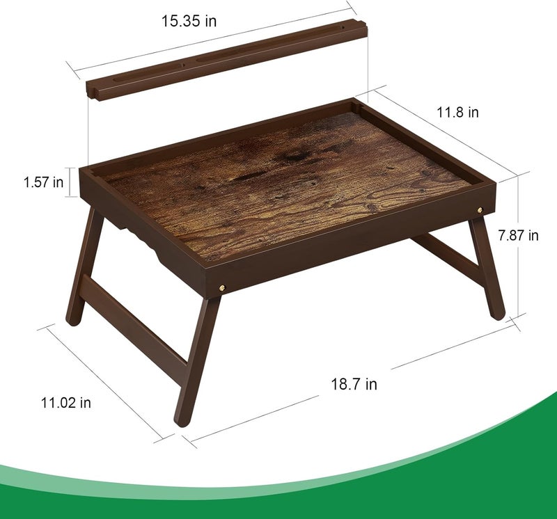 promitop Bamboo Breakfast Tray with Foldable Legs & Detachable Stand | Ergonomic Handle | Portable Bed Tray for Eating, Working, Laptop, Tablet, and Phone（Vintage Walnut） - Image 3