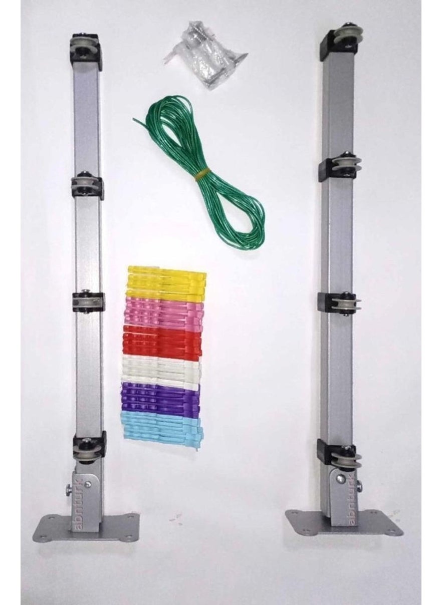 abnturk Blue Wall Mounted Balcony and Window Type 8 Mobile Reel Drying Hanger, 24 Pegs + 20 Meters Rope + Screw  - Image 1