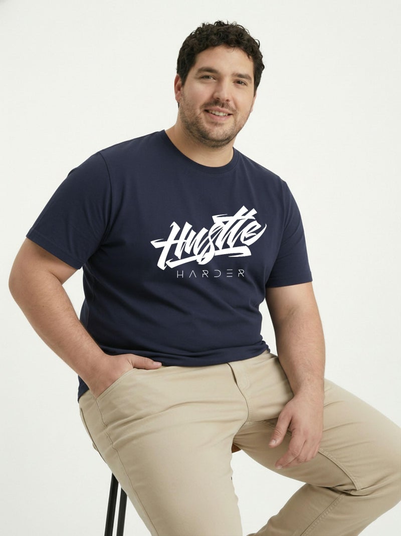 Toodlegram Men Plus Size Printed T-Shirt | Round Neck Half Sleeves | Regular Fit Big & Tall | Pure Cotton Casual Summer Wear T-Shirt for Men Navy Blue - Image 3