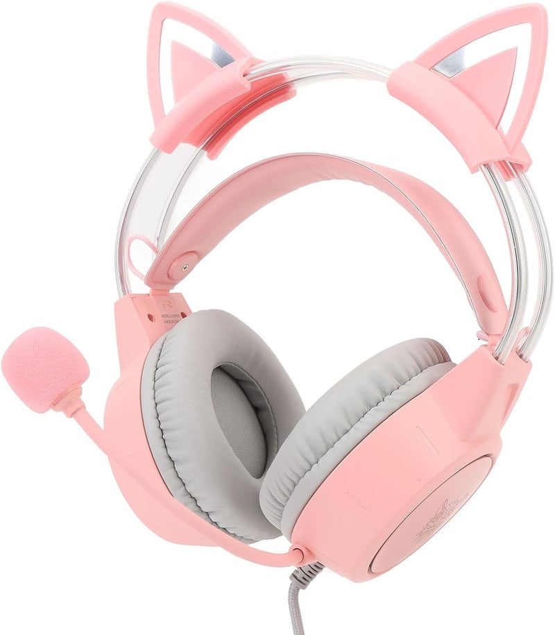 Asixxsix Cat Ear Gaming Headset, Rainbow RGB Lighting Detachable Cat Ears 50mm Drivers Surround Sound RGB Gaming Headset, Stereo with Soft Cushioned Ear Cups Adjustable - Image 1