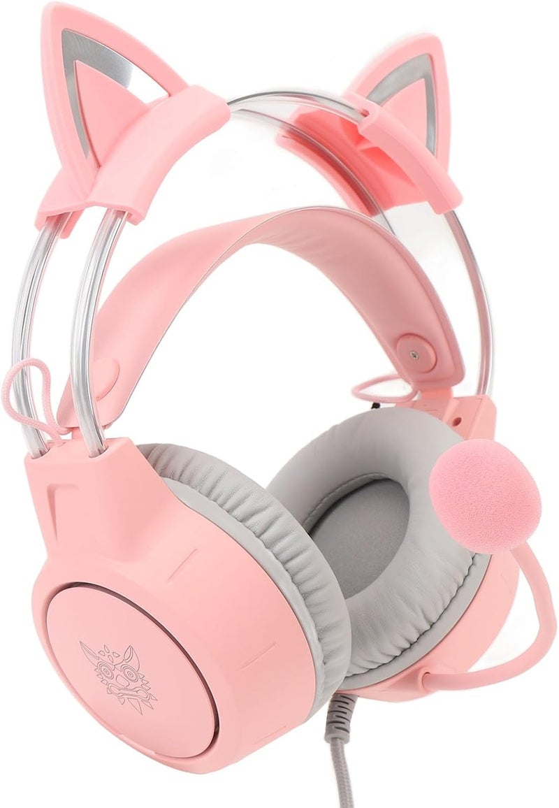 Asixxsix Cat Ear Gaming Headset, Rainbow RGB Lighting Detachable Cat Ears 50mm Drivers Surround Sound RGB Gaming Headset, Stereo with Soft Cushioned Ear Cups Adjustable - Image 2