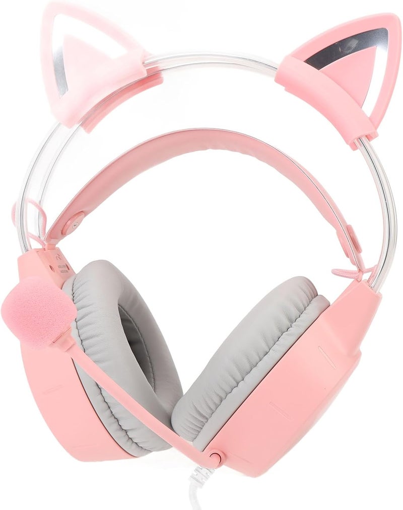 Asixxsix Cat Ear Gaming Headset, Rainbow RGB Lighting Detachable Cat Ears 50mm Drivers Surround Sound RGB Gaming Headset, Stereo with Soft Cushioned Ear Cups Adjustable - Image 4