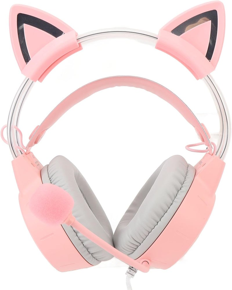 Asixxsix Cat Ear Gaming Headset, Rainbow RGB Lighting Detachable Cat Ears 50mm Drivers Surround Sound RGB Gaming Headset, Stereo with Soft Cushioned Ear Cups Adjustable - Image 3